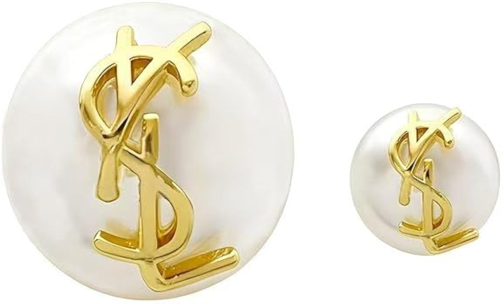 Designer Pearl Stud Earrings, Gold-Tone Logo Detail， Classic Fashion Earrings， One large and ... | Amazon (US)