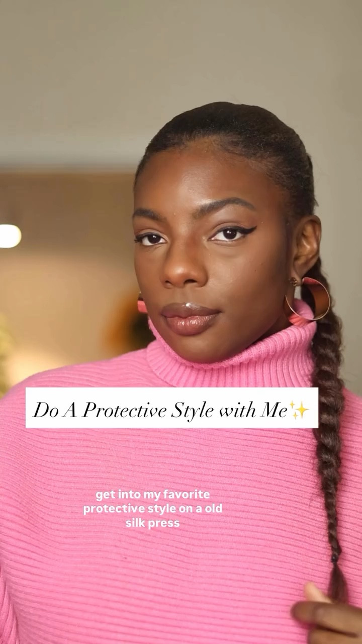 Do My Hair with Me ♥️ A braided ponytail extends my silk press for up to 2 weeks as long as you maintain the slickness. Products Used; @got2busa glued freeze spray & @designessentials sleek max edge control #4chair #braidedponytail #protectivestyle #silkpress