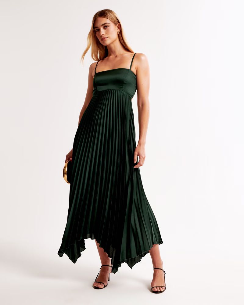 The A&F Giselle Clasp-Back Pleated Midi Dress | Abercrombie & Fitch (US)