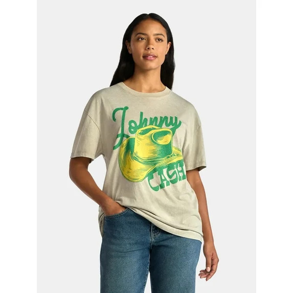 Johnny Cash Women's Front Back Graphic Tee with Short Sleeves, Sizes XXS-XXL | Walmart (US)
