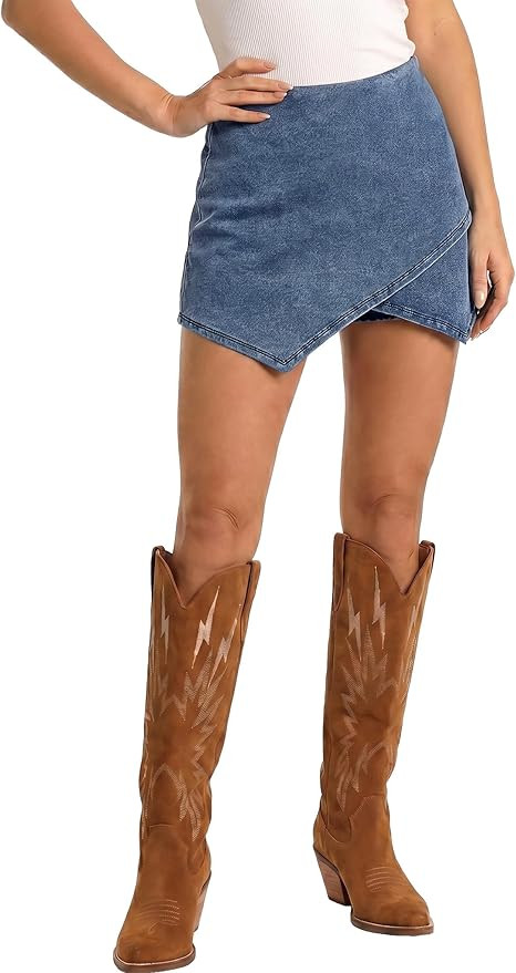 luvamia Jean Skorts for Woman High Waisted Pull On Stretchy Denim Wrap Skirt with Shorts Trendy A... | Amazon (US)
