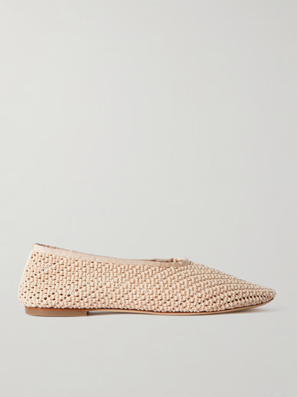 STAUD - Alba Grosgrain-trimmed Crocheted Ballet Flats - Cream - IT37 | NET-A-PORTER APAC