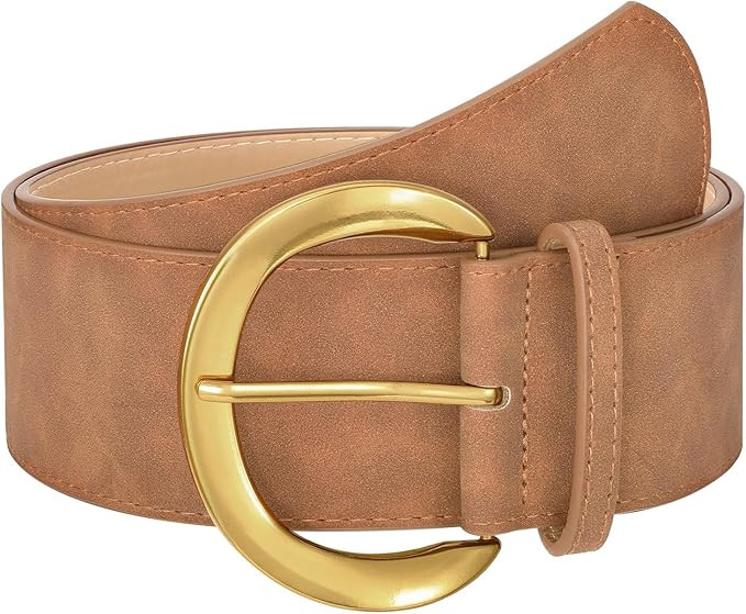 WHIPPY Women’s Wide Leather Belt for Dresses Fashion Casual Laides Thick Suede Belt with Gold B... | Amazon (US)