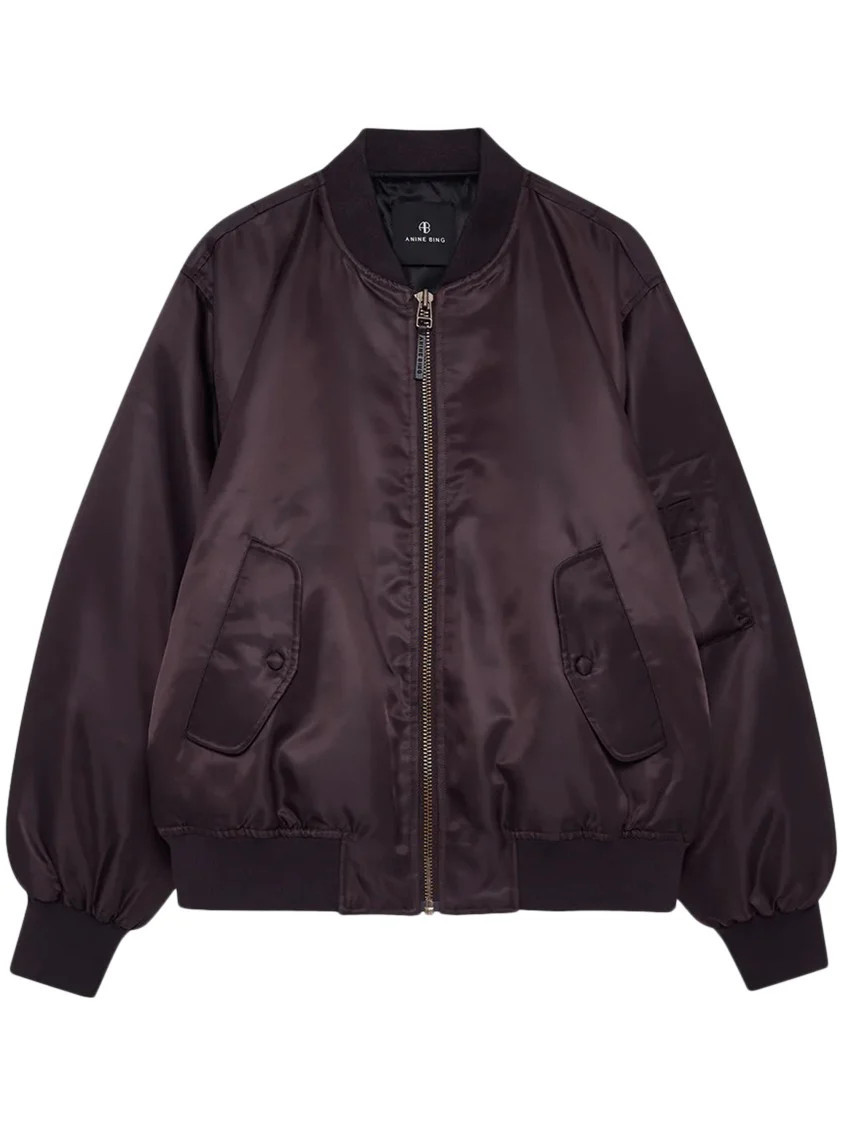 Deep Brown Bomber Jacket With Ribbed Details | Shop Simon