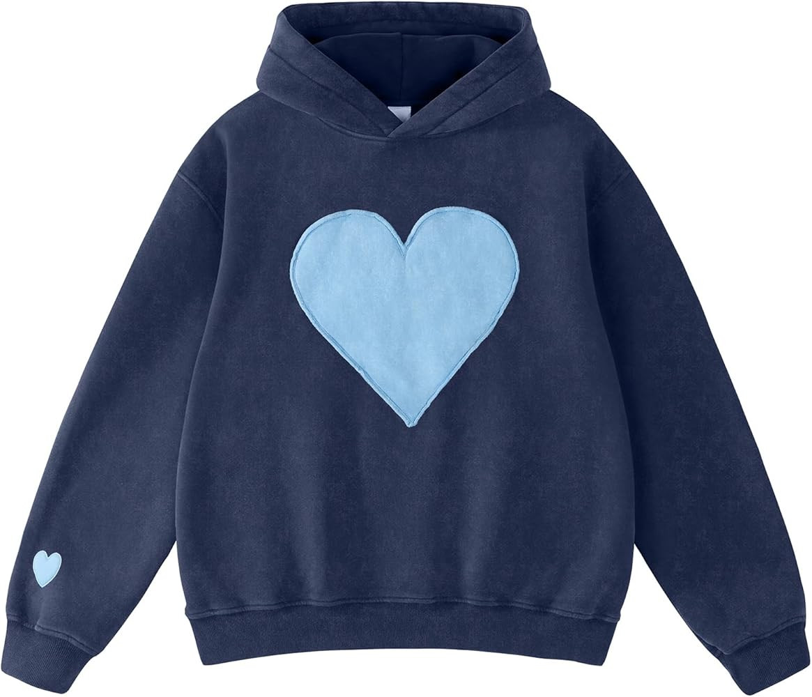 Womens Oversized Heart Patch Couples Hoodies Sweatshirts Heavyweight Vintage Fleece Hoodies for W... | Amazon (US)