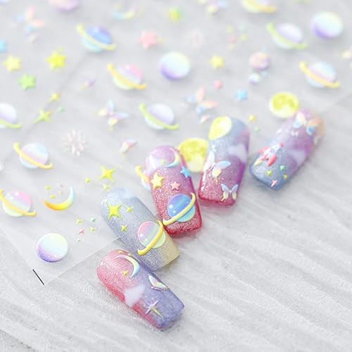5D Embossed Galaxy Nail Art Stickers Self-Adhesive Nail Stickers for Nail Art Colorful Space Planet Nail Art Decals for Women Girls Kids Nail Supplies Accessories (1, Colorful Planet) | Amazon (US)