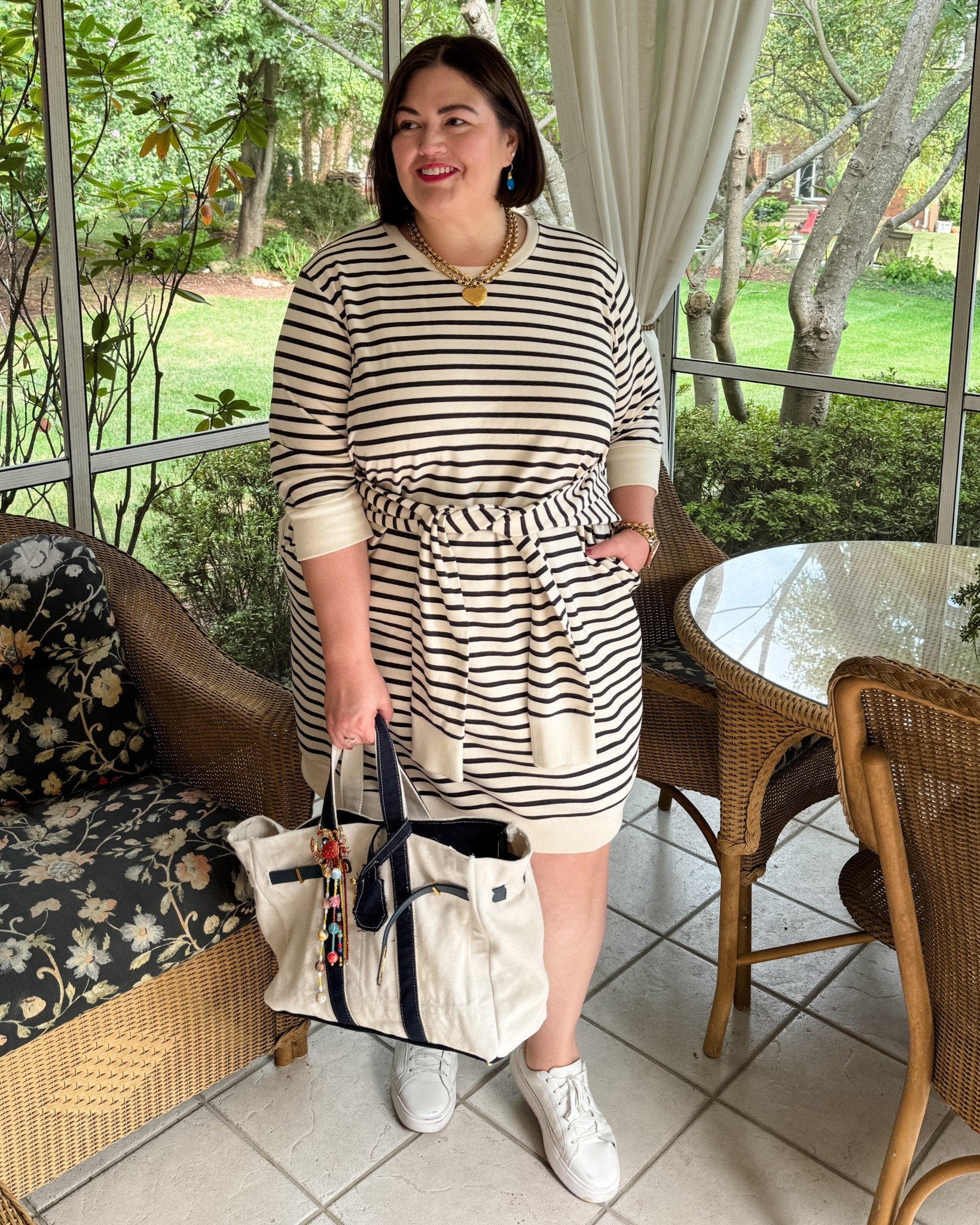 Today's plus size outfit of the day- absolutely obsessed with this dress. I have it in solid colors from years past but as soon as I saw a stripe, knew I needed it. Size inclusive in 00-40. I made the boatkin, earrings, necklace, and bracelet! In my crafting era 

#LTKPlusSize #LTKOver40