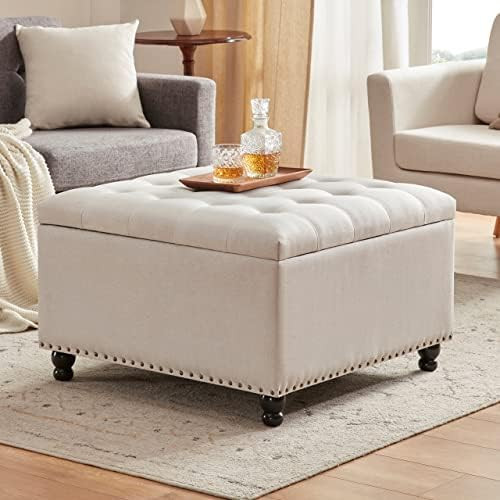 Tbfit Large Square Storage Ottoman Bench, Tufted Upholstered Coffee Table Ottoman with Storage, O... | Amazon (US)