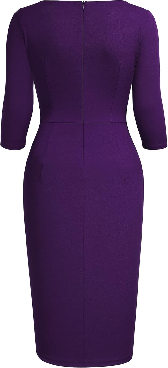 AISIZE Women's Retro 3/4 Sleeve Ruched Elegant Business Pencil Sheath Dress | Amazon (US)
