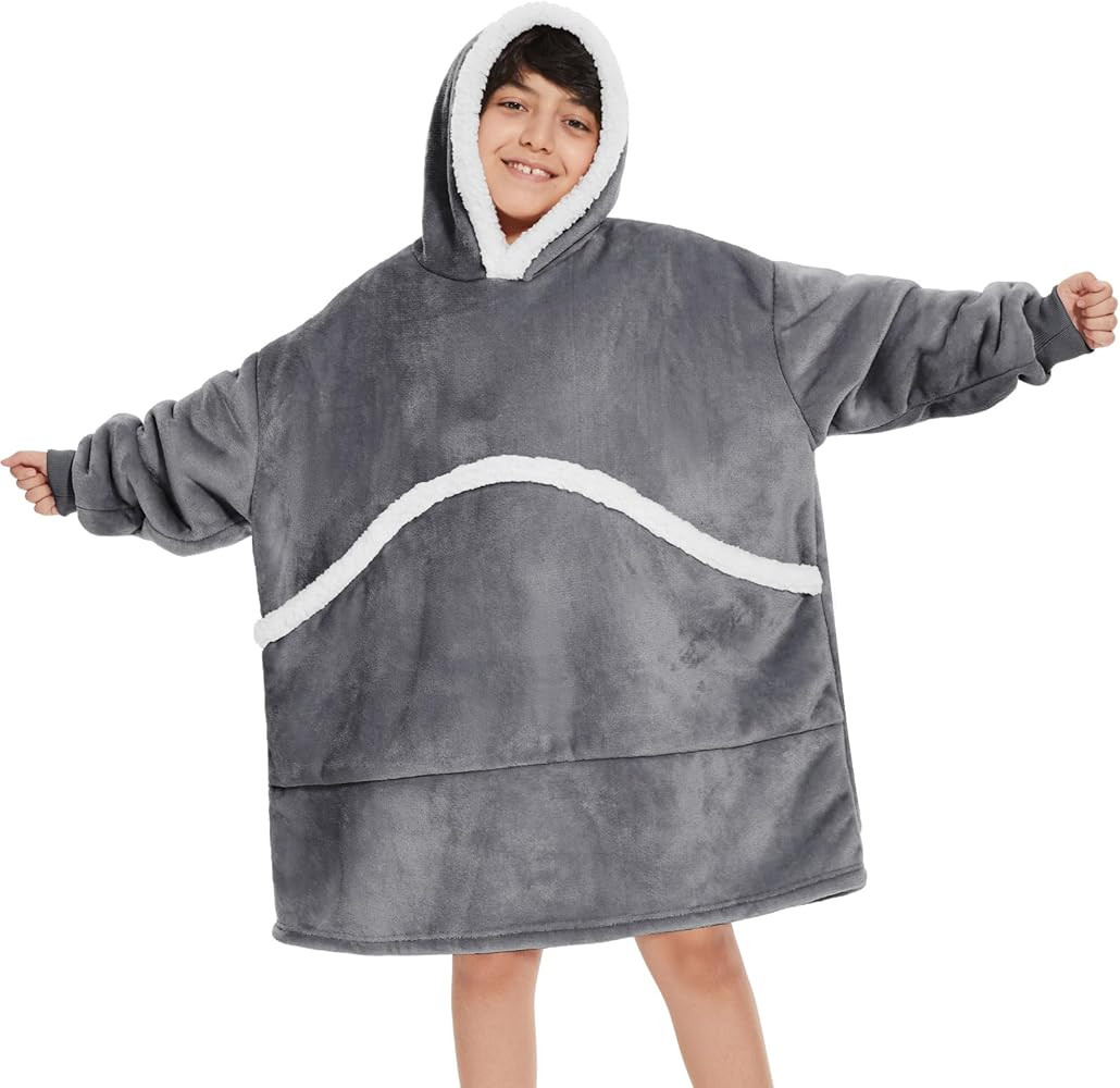 Wearable Blanket Hoodie for Kids, Oversized Sweatshirt Soft Warm Sherpa Fleece Giant Pocket One S... | Amazon (US)