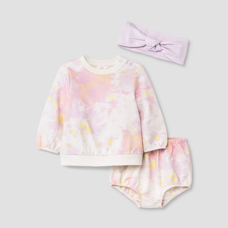 Baby Girls' Tie-Dye Sweatshirt & Leggings Set with Headband - Cat & Jack™ Pink | Target
