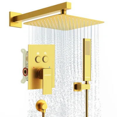 12-inch Brushed Gold Crossbar Dual-function Shower Set | Wayfair North America