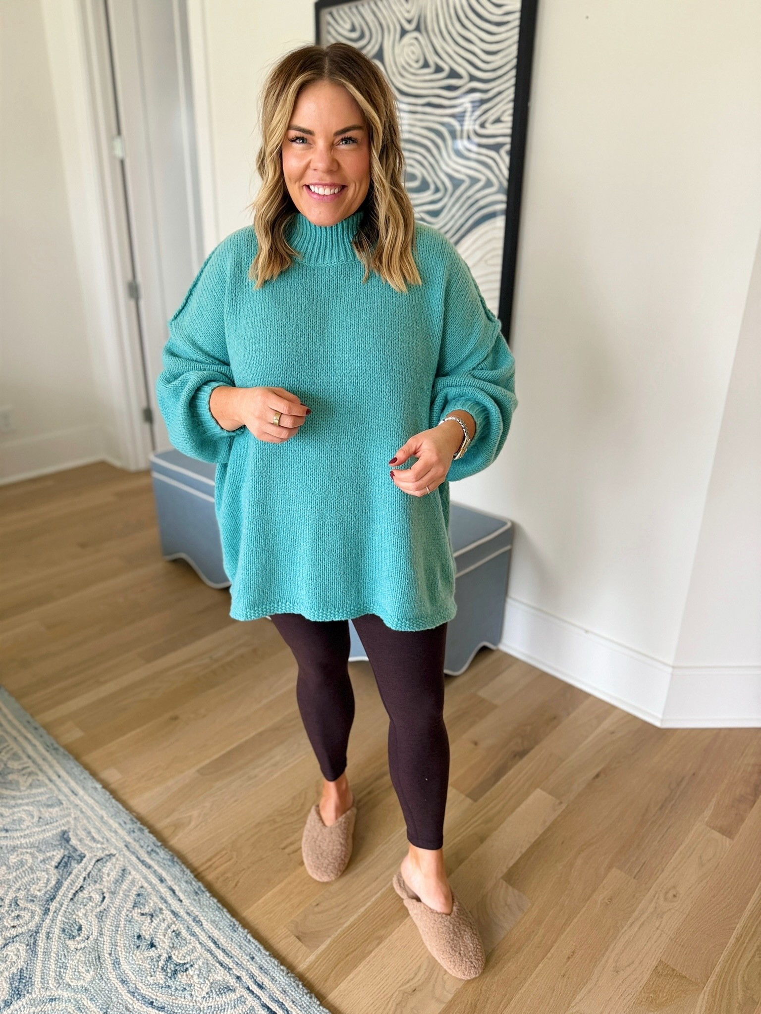 women’s sweaters, turtleneck teal sweater, trendy outfit, cozy style, leggings, casual cute outfit, cozy style 

#LTKSeasonal #LTKootd