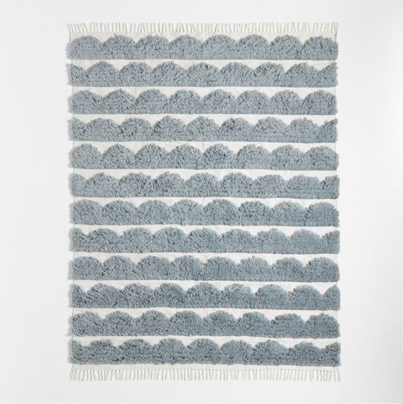 Hi/Low Scallop Mist Blue Flatweave Kids Performance Area Rug 5x8 | Crate & Kids | Crate & Barrel