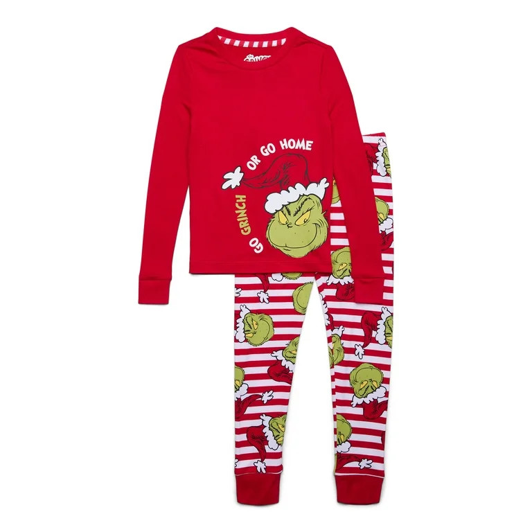 Dr. Seuss Unisex Kids Grinch Matching Family Pajama Set, 2-Piece, Sizes 6-12 | Walmart (US)