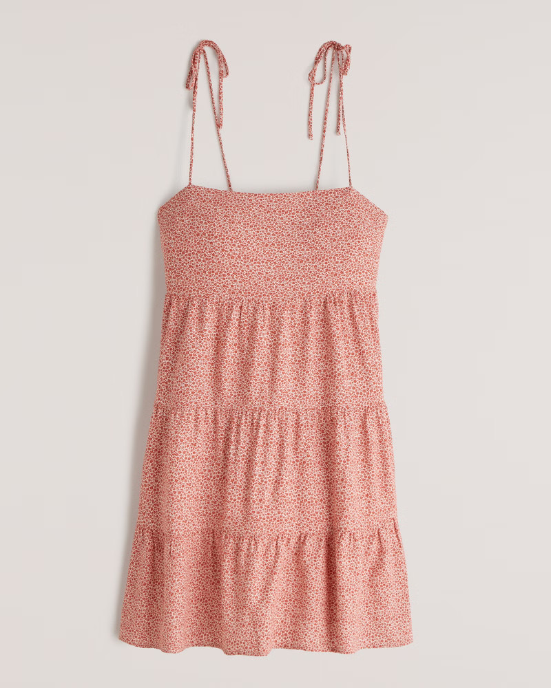 Tie-Strap Tiered Mini Dress | Abercrombie & Fitch (US)