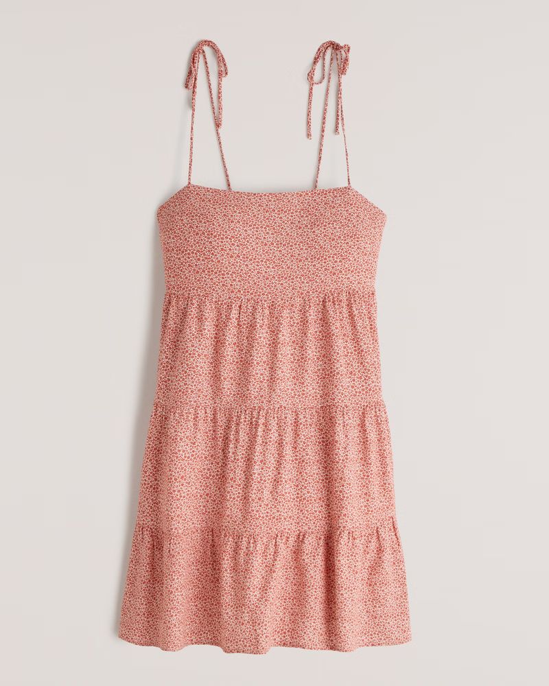 Tie-Strap Tiered Mini Dress | Abercrombie & Fitch (US)