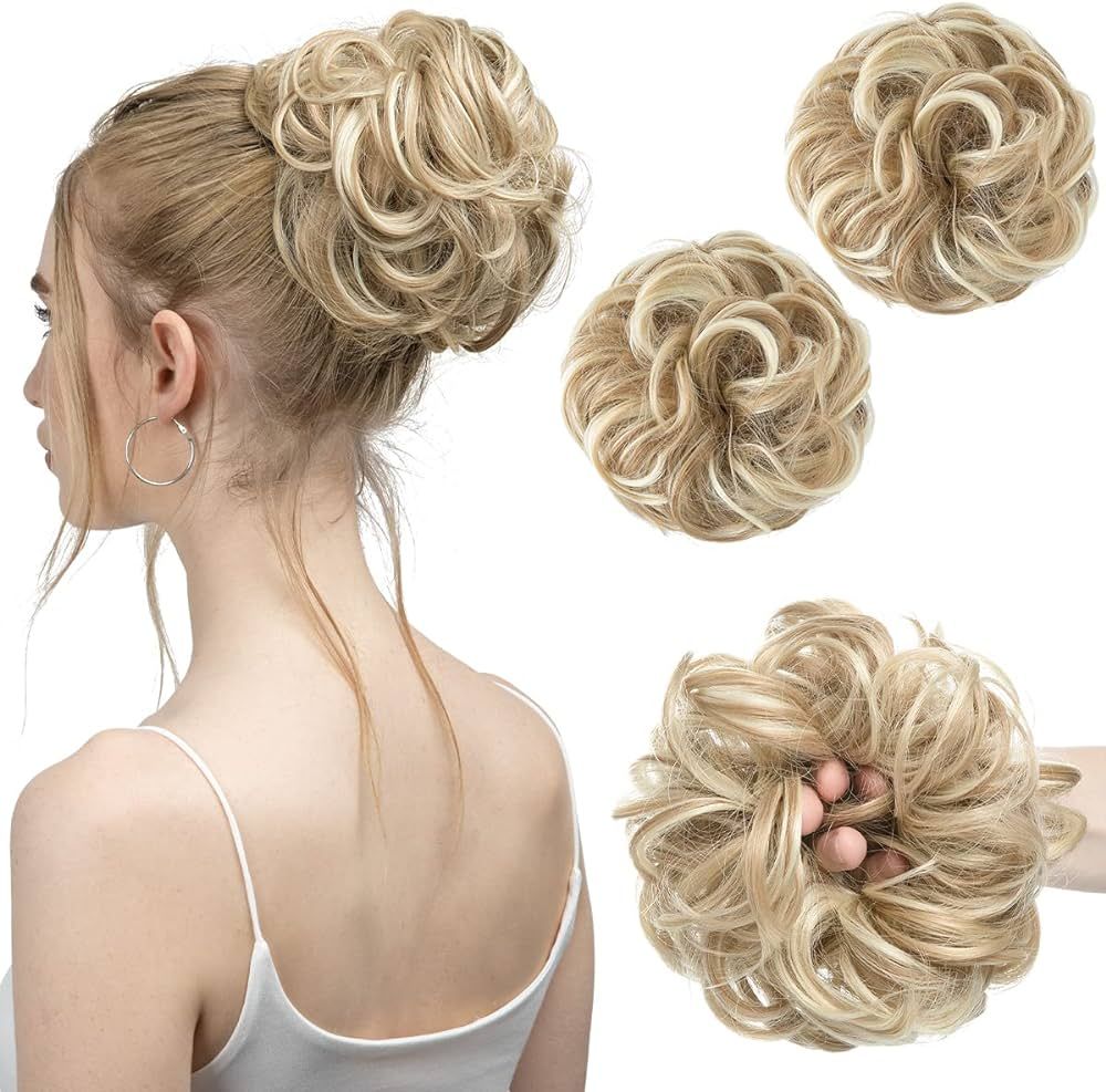 SARLA 2PCS Messy Bun Hair Piece Updo Fake Scrunchies Ponytail Extension Wavy Curly for Women Girl... | Amazon (US)