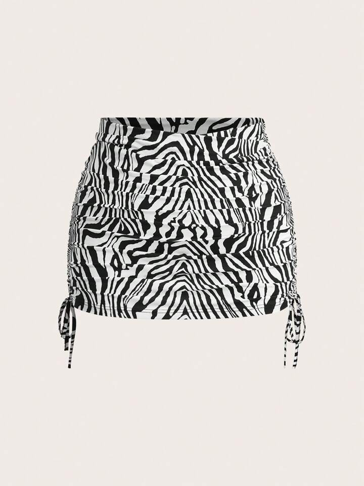 SHEIN EZwear Plus Size Women Zebra Pattern Knit Elastic Waist Drawstring Skirt | SHEIN