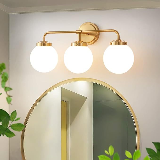 Deyidn Gold Bathroom Vanity Light Fixtures Over Mirror, Modern Brass 3 Lights Wall Sconce with Mi... | Amazon (US)