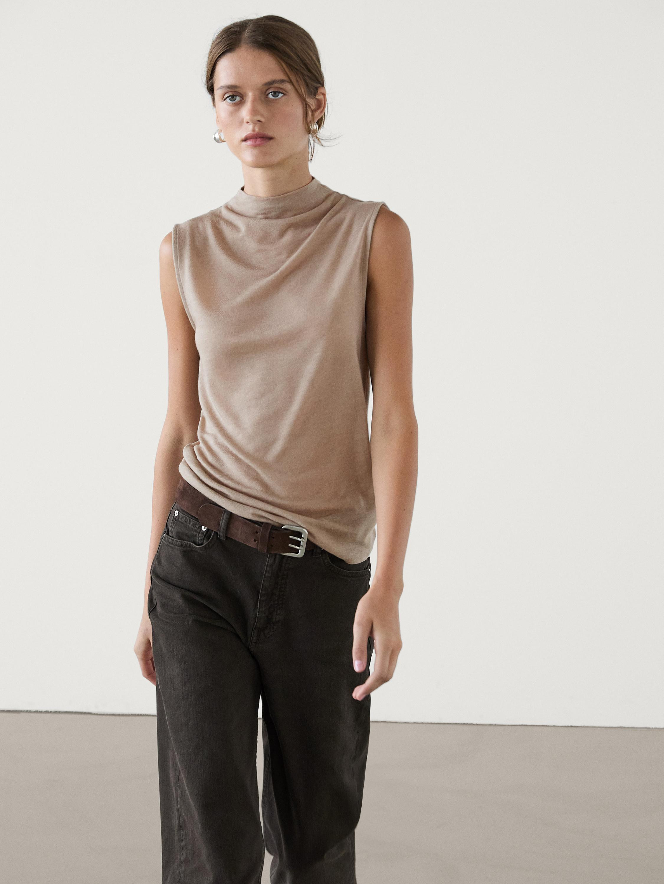 Wool blend cowl neck top | Massimo Dutti US