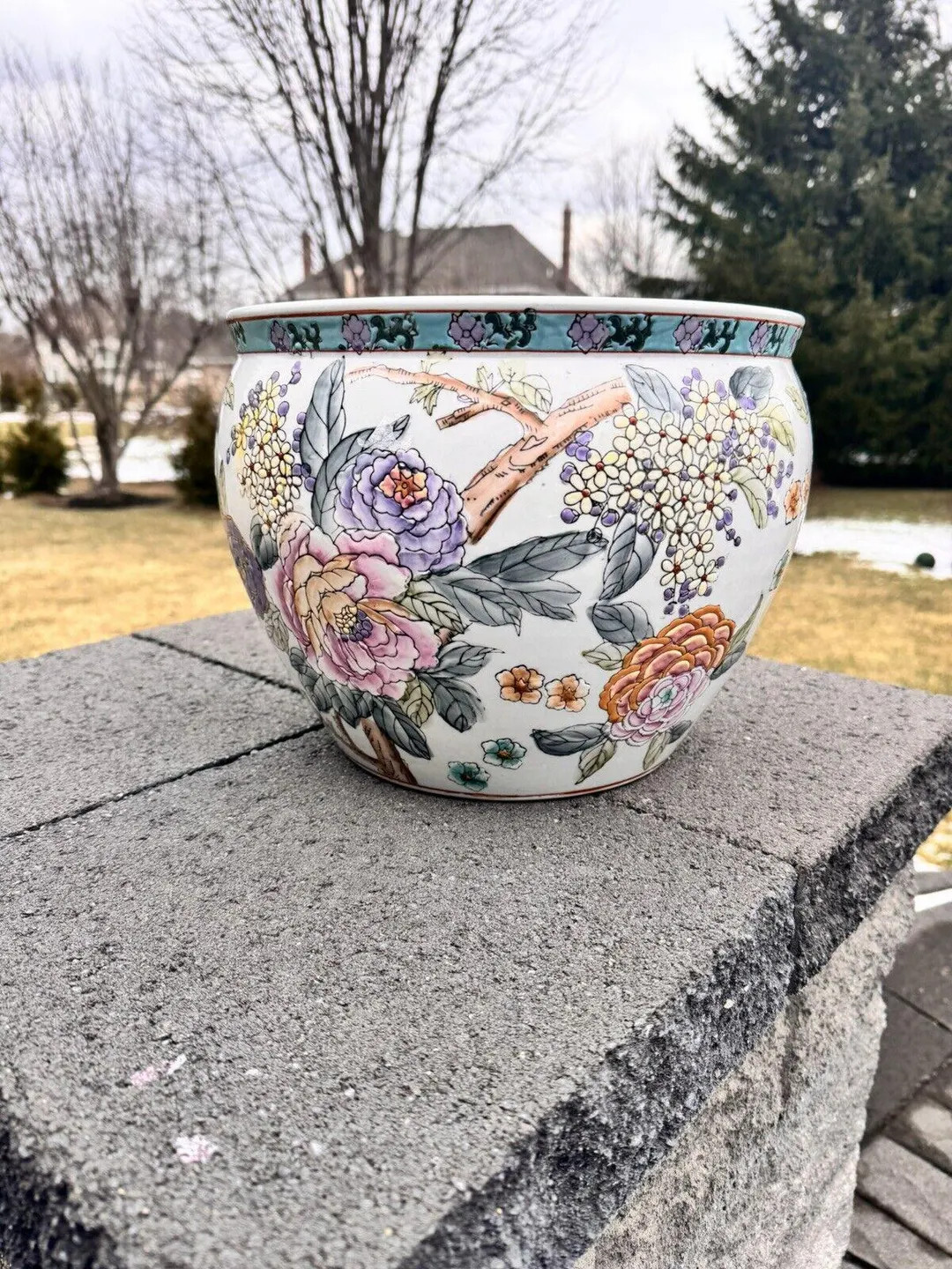 LARGE Chinese Koi Fish Bowl Planter Jardiniere Pot Flowers Asian Vase D12”xh9" - Etsy | Etsy (US)