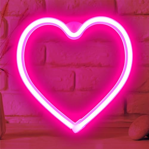 Neon Heart Light Sign Decor for Valentine's Day, USB/Batteries Powered LED Heart Sign for Bedroom, Romantic Wall Art Love Decoration for Girls Room,Wedding,Anniversary, Birthday Party Favor (Pink) | Amazon (US)