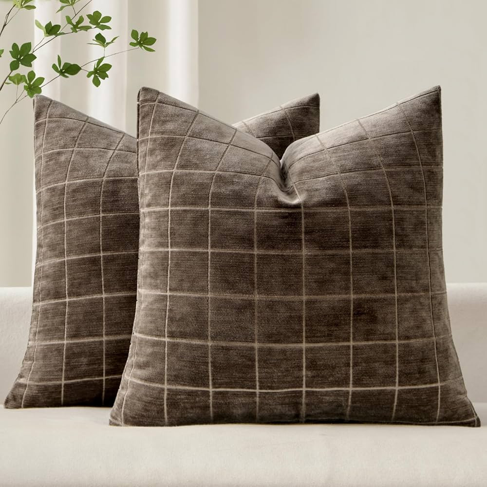 MIULEE Decorative Chenille Check Throw Pillow Covers Vintage Plaid Couch Pillows 20x20 Inch Set o... | Amazon (US)