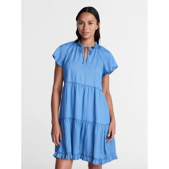 Time and Tru Women's Tiered Mini Dress with Flutter Sleeves, Sizes XS-XXXL | Walmart (US)