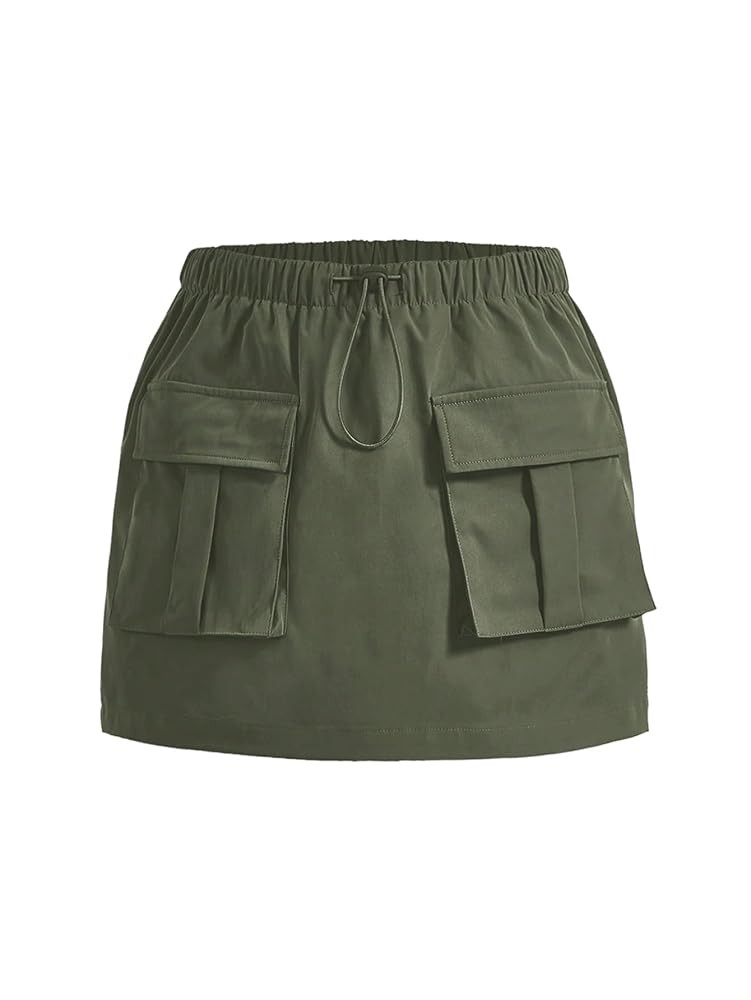 OYOANGLE Women's Plus Size Flap Pocket Cargo Skirt Drawstring High Waisted Short Skirts Streetwea... | Amazon (US)