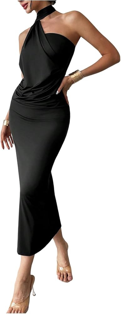 SOLY HUX Women's Sleeveless Bodycon Dress One Shoulder Backless Ruched Cocktail Party Evening Lon... | Amazon (US)