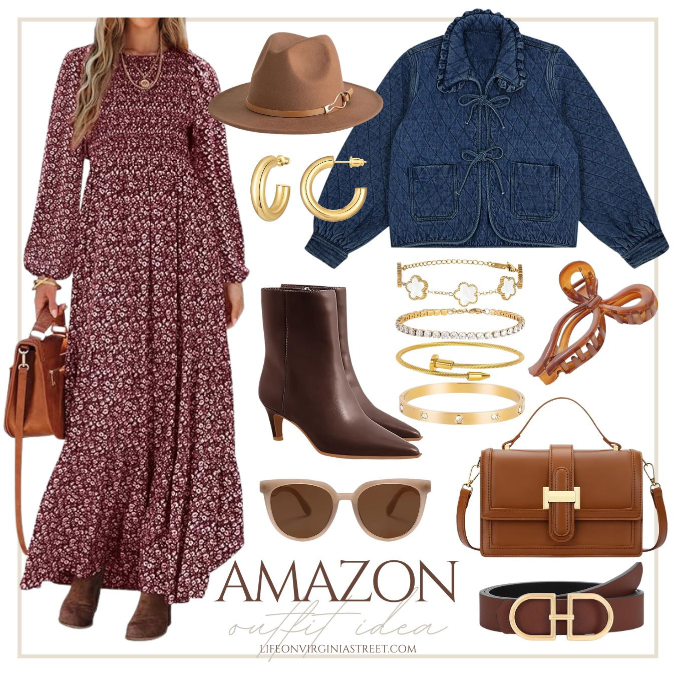 Chic Amazon outfit idea that's perfect for fall or a visit to wine country, a country concert, Sunday brunch, date night, or going out with friends! #ltkfindsunder50 #ltkfindsunder100 #ltkstyletip #ltkworkwear #ltkseasonal #ltksalealert #ltkover40 #ltkmidsize #ltkitbag #ltkshoecrush equestrian vibes, boho outfit, quilted denim jacket, bow denim jacket, maxi dress, booties 

 

#LTKSeasonal #LTKMidsize #LTKFindsUnder50