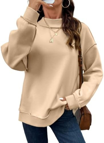 SHEWIN Women Mock Neck Pullover Sweatshirt Drop Shoulder Oversized Tops | Fall, Spring, Lightweig... | Amazon (US)