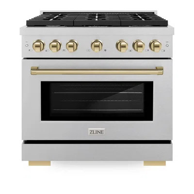 ZLINE Autograph 36 in. Gas Range in DuraSnow® Stainless Steel and Matte Black Accents | Perigold