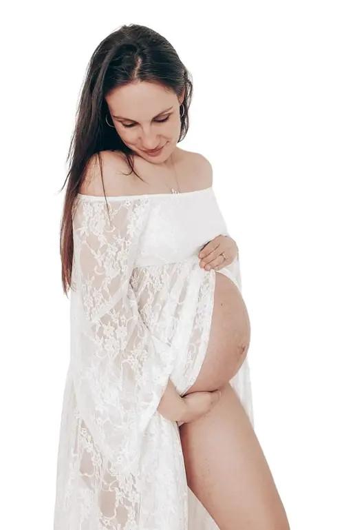 PinkBlush Lace Off Shoulder Maternity Photoshoot Gown/Dress in White at Nordstrom, Size Medium | Nordstrom