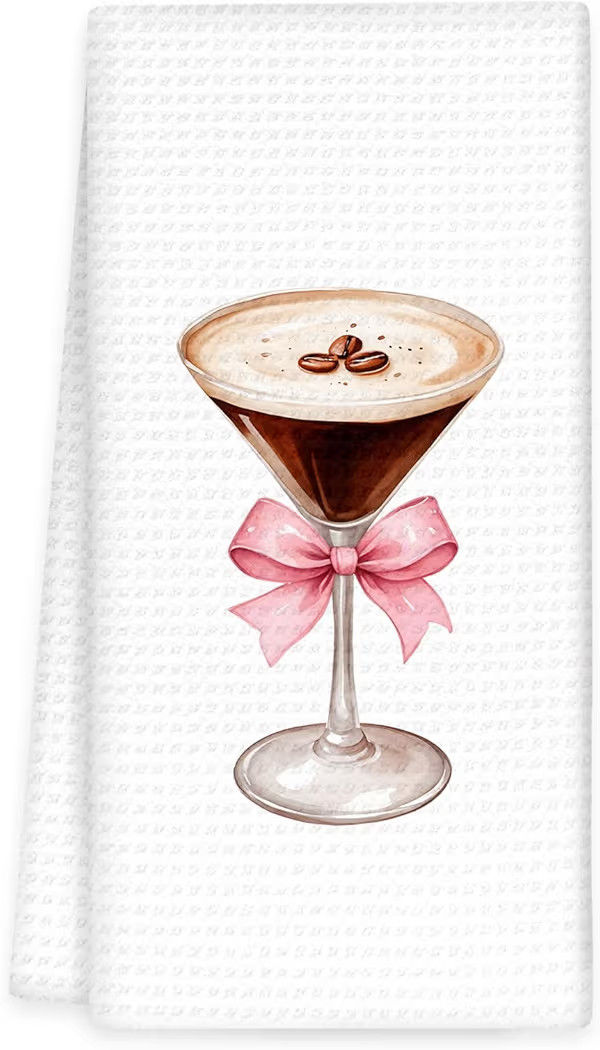 Espresso Martini Decor Bow Kitchen Towels, Coquette Bow Espresso Martini Gifts Hand Towels, Pink ... | Amazon (US)