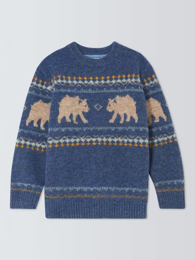 John LewisKids' Bear Knit Wool Blend Jumper, Blue | John Lewis (UK)