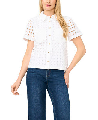 Women's Short Sleeve Eyelet Button-Down Top | Macy's