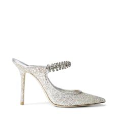 Silver Glitter Tulle Mules with Crystal Strap | Jimmy Choo (US)