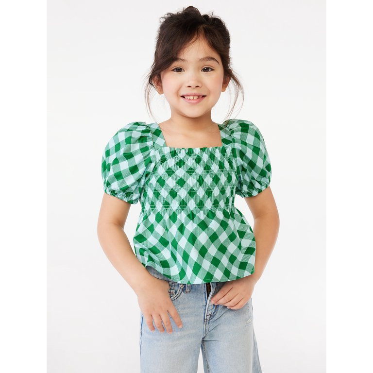 Scoop Girls Smocked Top with Volume Sleeves, Sizes 4-12 | Walmart (US)