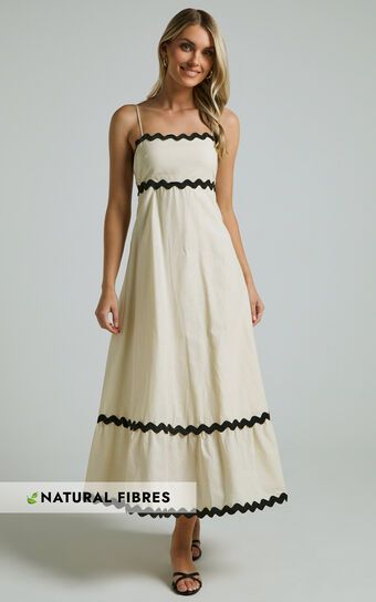 Moriseth Midi Dress - Linen Look Sleeveless Fit Flare Dress in Cream | Showpo (US, UK & Europe)