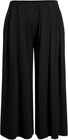 CIDER Women’s Plus Size Wide Leg Pants Palazzo Flowy Elastic Waist Pants with Pockets | Amazon (US)
