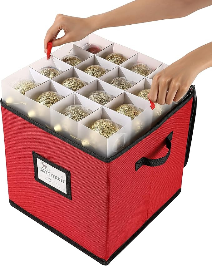 Sattiyrch Christmas Ornament Storage Box,4 Trays with Customizable Dividers,Canvas,Dust-Proof, Co... | Amazon (US)
