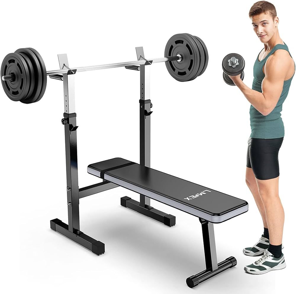 Lmdex Adjustable Weight Bench Press with Squat Rack Folding Multi-Function Dip Station for Full Body | Amazon (US)