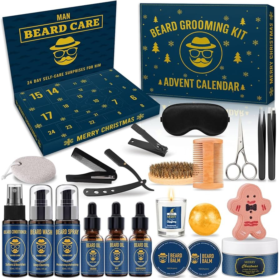 Beard Grooming Advent Calendar for Men, 24 Days Christmas Countdown Calendar with Assorted Beard ... | Amazon (US)