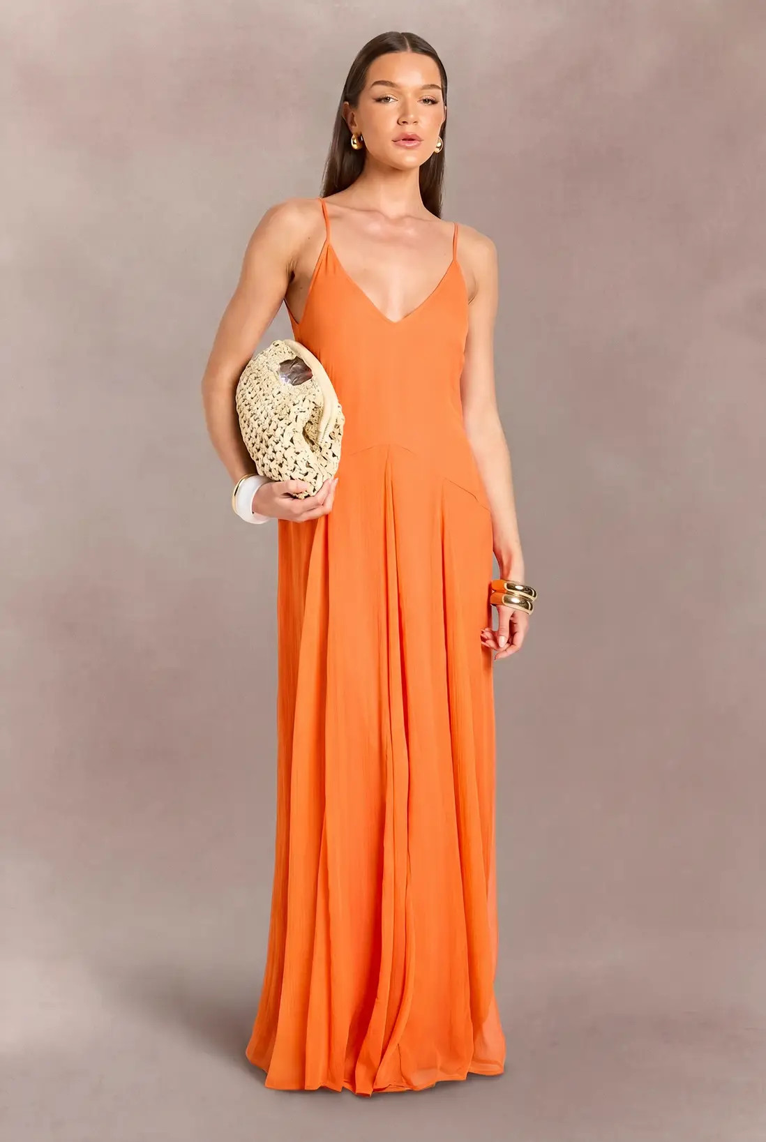 Orange Strappy Cami Floor Sweeping Maxi Dress | Boohoo USA | boohoo (US & Canada)