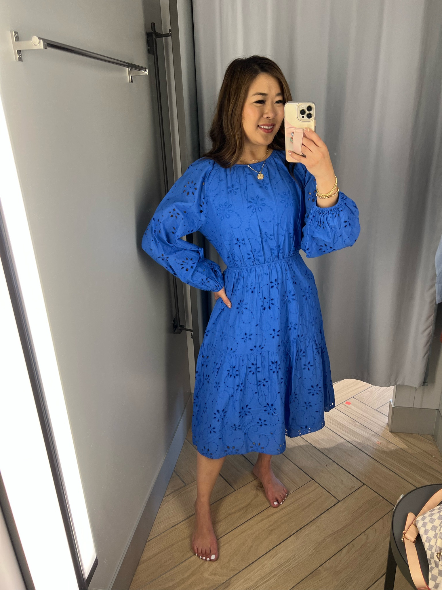 hm embroidered dress Milly Hazel Embroidered Midi Dress in Blue main image 0