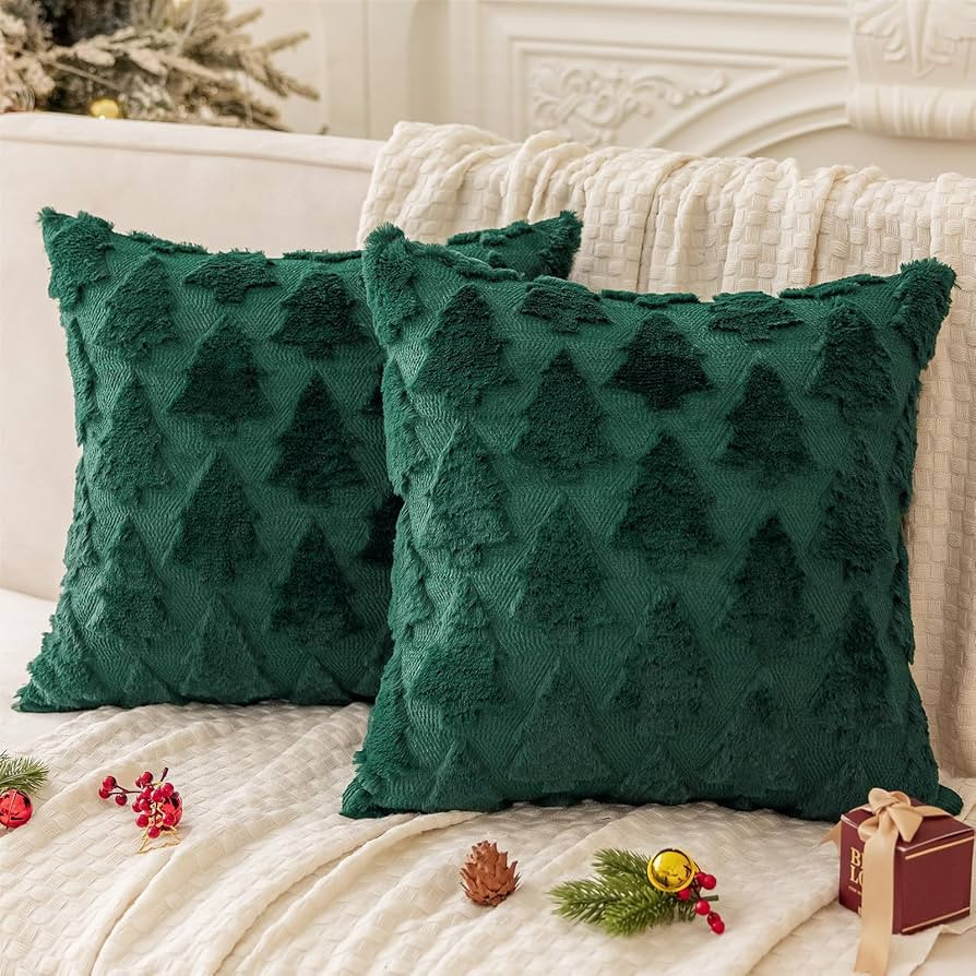 Softalker Christmas Decorative Pillow Covers 18x18, Set of 2 Soft 3D Xmas Tree Flocking Throw Pil... | Amazon (US)