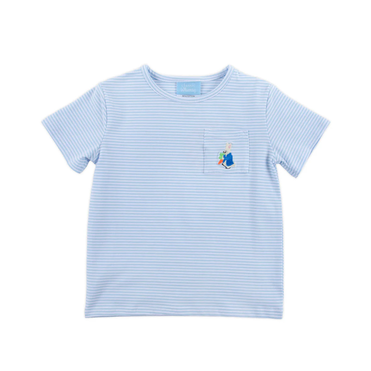 Storybook Rabbit Embroidered Light Blue Short Sleeve Pocket Shirt | Classic Whimsy