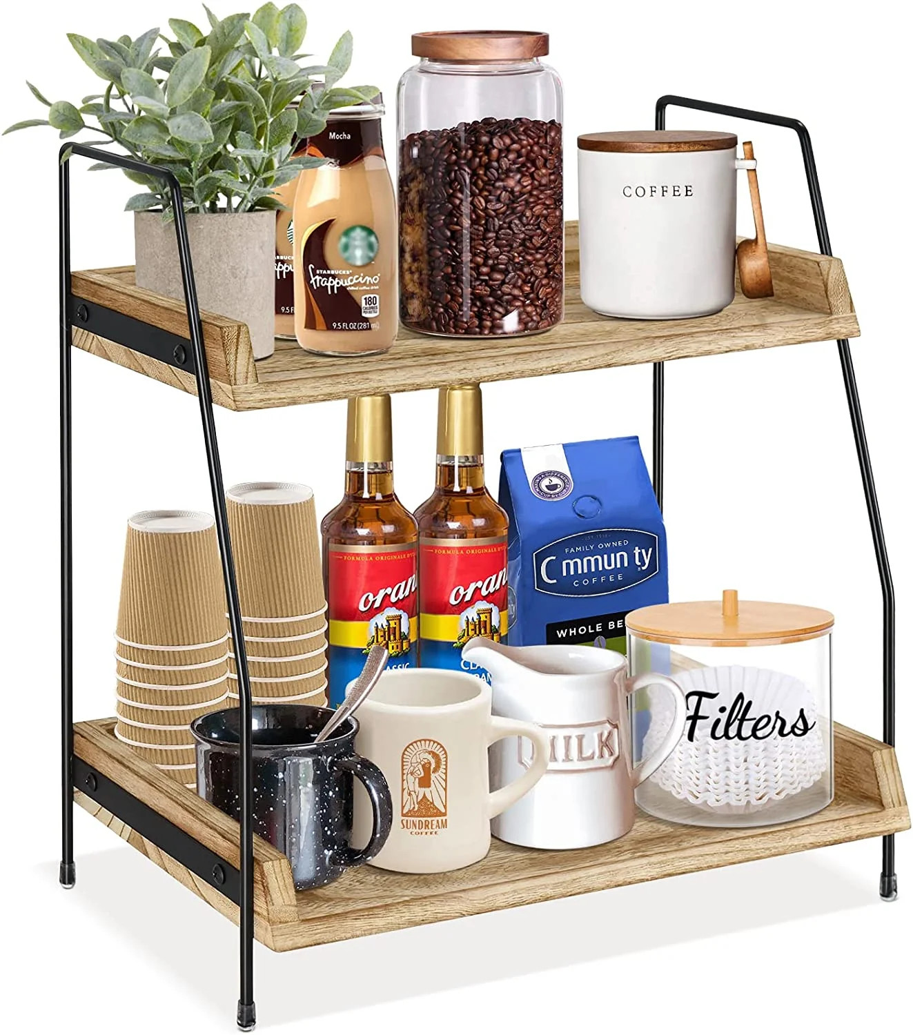 Coffee Bar Accessories and Organizer Countertop, 2-Tier Kitchen Racks and Shelves, Brown | Walmart (US)